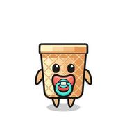 baby waffle cone cartoon character with pacifier vector