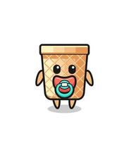 baby waffle cone cartoon character with pacifier vector