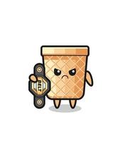 waffle cone mascot character as a MMA fighter with the champion belt vector