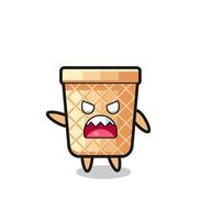 cute waffle cone cartoon in a very angry pose vector