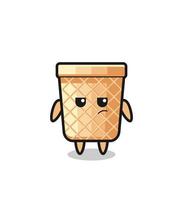 cute waffle cone character with suspicious expression vector