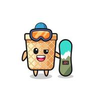 Illustration of waffle cone character with snowboarding style vector