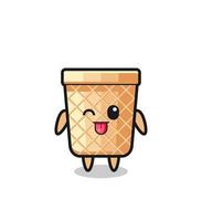 cute waffle cone character in sweet expression while sticking out her tongue vector