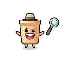 ilustración de la mascota del cono de gofre como detective que logra resolver un caso vector