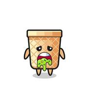 the cute waffle cone character with puke vector