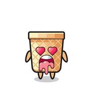 the falling in love expression of a cute waffle cone with heart shaped eyes vector