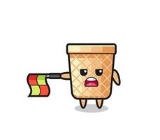 waffle cone character as line judge hold the flag straight horizontally vector