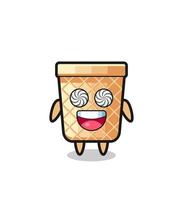 cute waffle cone character with hypnotized eyes vector