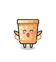 cute waffle cone cartoon is playing hula hoop vector