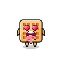the falling in love expression of a cute waffle with heart shaped eyes vector