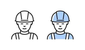 Construction worker icon. Builder in uniform. Simple vector linear symbol.