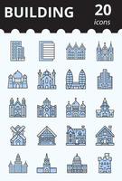 Buildings icons set. Architecture concept. Vector linear symbol collection.