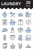 Laundry linear icons set. Concept of laundry service. Washing symbol collection in color. vector