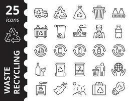 Waste recycling - icons set. Simple garbage related vector line symbols. Collection thin linear signs.