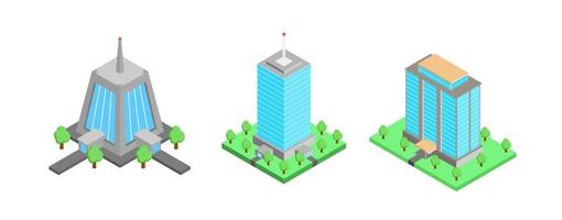 Isometric building apartment set, office or business center. Vector architecture collection.