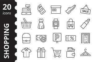 conjunto de iconos de compras. símbolos web de esquema de comercio electrónico. ilustración vectorial vector