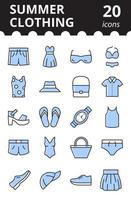 conjunto de iconos de ropa de verano. colección de símbolos vectoriales en un estilo lineal en color.