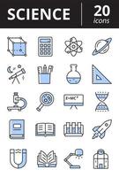 Science icons set. Collection simple outline symbols related in chemistry, medicine, astronomy, physics.