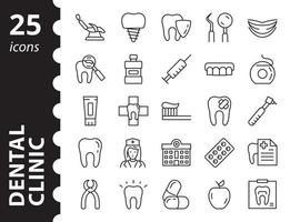 Dental clinic -  icon set. Vector simple line symbols collection. Linear elements.