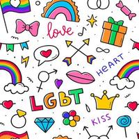 LGBT doodle colored seamless pattern in color. Hand drawn abstract sketch. Design for textile. Vector illustration.