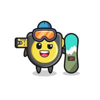 Illustration of tape measure character with snowboarding style vector