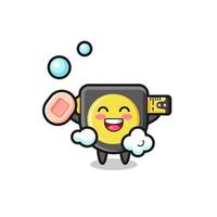 tape measure character is bathing while holding soap vector