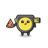 cute tape measure cartoon eating pizza vector