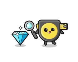 tape measure mascot is checking the authenticity of a diamond vector