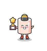 tissue roll cartoon as an ice skating player hold winner trophy vector