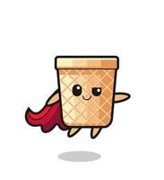 cute waffle cone superhero character is flying vector