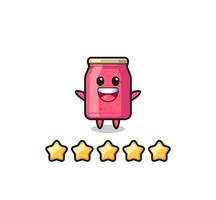 the illustration of customer best rating, strawberry jam cute character with 5 stars vector
