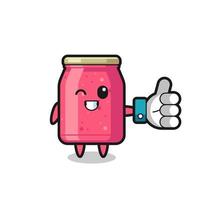 cute strawberry jam with social media thumbs up symbol vector
