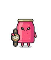 strawberry jam mascot character as a MMA fighter with the champion belt vector