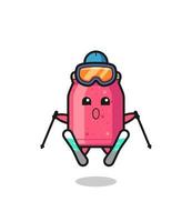 personaje de mascota de mermelada de fresa como jugador de esquí vector