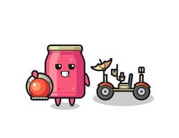 the cute strawberry jam as astronaut with a lunar rover vector