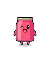 cute strawberry jam character in sweet expression while sticking out her tongue vector