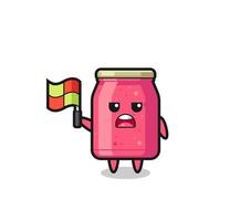 strawberry jam character as line judge putting the flag up vector