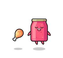 cute strawberry jam floating and tempted because of fried chicken vector