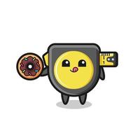 illustration of an tape measure character eating a doughnut vector