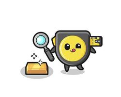 tape measure character is checking the authenticity of the gold bullion vector