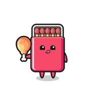 matches box cute mascot is eating a fried chicken vector