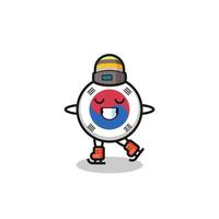 dibujos animados de la bandera de corea del sur como un jugador de patinaje vector