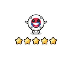 the illustration of customer best rating, south korea flag cute character with 5 stars vector