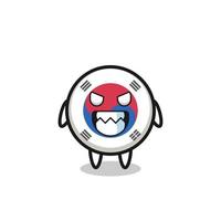 evil expression of the south korea flag cute mascot character vector