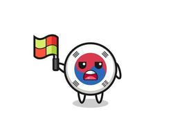 personaje de la bandera de corea del sur como juez de línea levantando la bandera vector