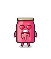 the falling in love expression of a cute strawberry jam with heart shaped eyes vector