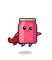 cute strawberry jam superhero character is flying vector