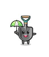 cute shovel illustration holding an umbrella vector