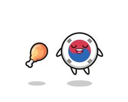 cute south korea flag floating and tempted because of fried chicken vector