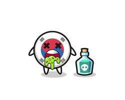 illustration of an south korea flag character vomiting due to poisoning vector